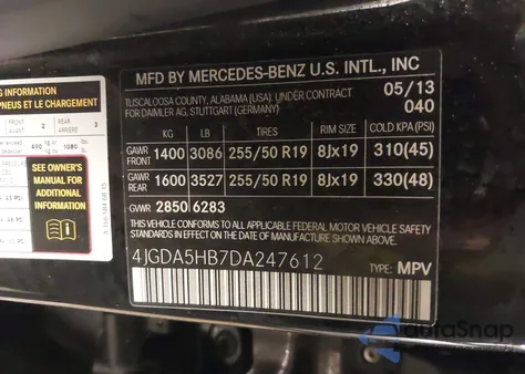 2013 Mercedes-Benz Ml 350 4Matic z USA, uszkodzony, nr VIN 4JGDA5HB7DA247612